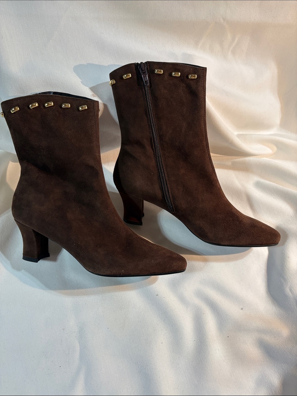 Proxy Brown Suede Ankle Booties with Gold Accent Trim